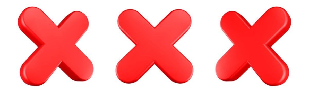cross sign icon 3d render red color 