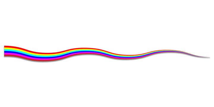 Horizontal wavy line with multicolored rainbow gradient stripes on a white background isolated on a transparent background