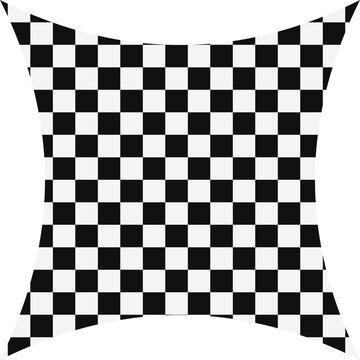 Abstract black and white checkered grid pattern with inward pincushion distortion isolated on background illustration