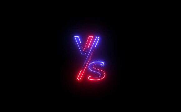 Against, bumper, design, fight, football, game, intro animated VS lettering with neon effect. glowing neon verses animation on black background.