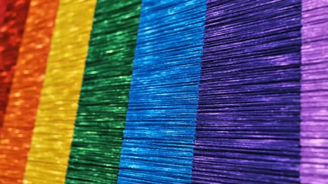Dynamic Close up of Shimmering Rainbow Stripes with Textured Surface and Vivid Colors