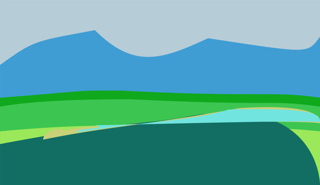 Colorful abstract terrain and landform illustration with layered hills