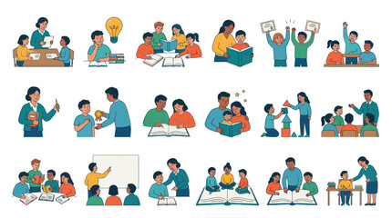 Fototapeta premium Children Learning Together: Flat Illustration of Education, School, and Teaching