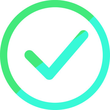 Green and cyan checkmark icon inside a circle symbolizing success, completion, and positive results illustration