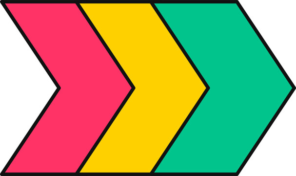 A three step colorful chevron arrow diagram showing horizontal sequence progression for a business illustration