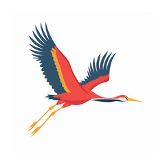 Fototapeta premium Flat design illustration of a red crane bird in flight