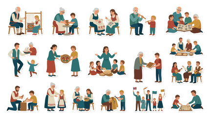 Fototapeta premium Traditional Family Activities and Crafts, Vector Flat Illustration