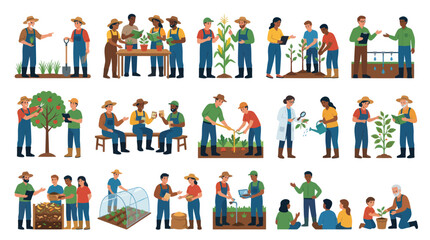 Fototapeta premium Flat Vector Illustrations of People Farming, Gardening, and Practicing Sustainable Agriculture