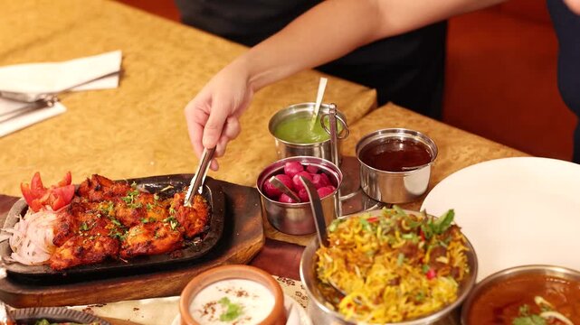 Serving Tandoori Chicken and Biryani at an Indian Restaurant