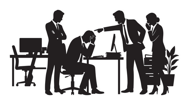 Office Scene With Disappointed Employee Black Silhouette