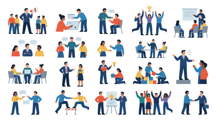 Fototapeta premium Business People Collaboration Meeting Flat Icons Set
