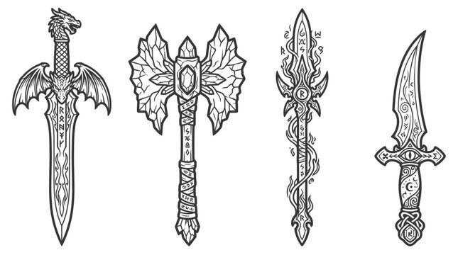Fantasy Weapons Collection: Sword, Axe, Spear, Dagger