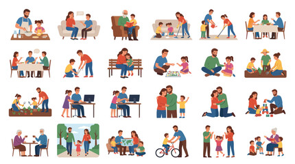 Fototapeta premium Flat Design Vector Illustrations of Family Life and Parenting: Happy People Engaging in Lifestyle Activities