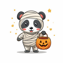 Cute Panda Mummy with Pumpkin Candy Bucket © iffy