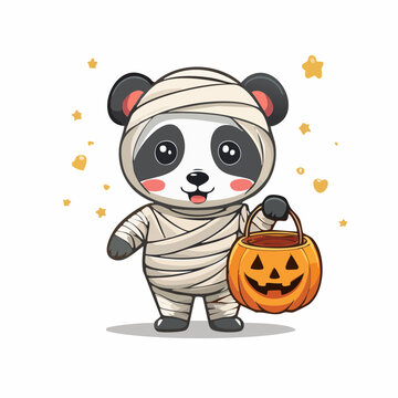 Cute Panda Mummy with Pumpkin Candy Bucket