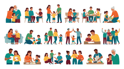 Fototapeta premium Diverse Family Activities, Flat Style Vector Illustration