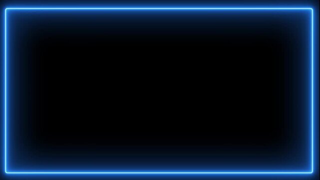 Neon blue glowing rectangle frame border on black background light luminescent overlay design shape light luminescent overlay design shape