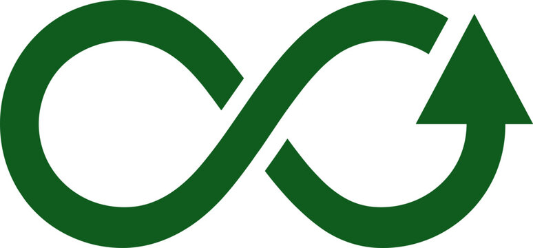 Green Infinity Loop Symbol with Arrow Concept Representing Sustainable Circular Economy and Endless Recycling Potential