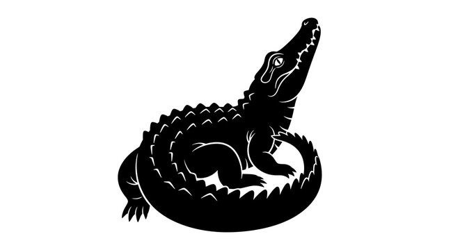 Black Crocodile Vector Silhouette Icon Isolated on White