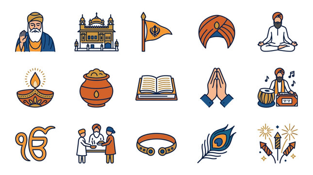 Colorful Sikh Cultural Icons and Symbols Collection