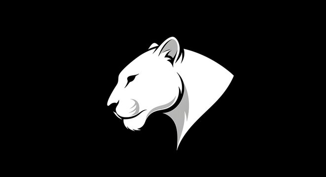 Minimalist White Lioness Profile Vector Logo on Black Background