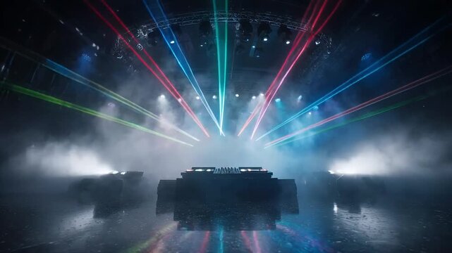 Nightclub DJ Stage with Dynamic Colorful Laser Show