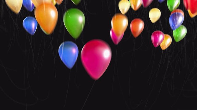 Colorful balloon transition floating upward on alpha channel background for festive birthday celebration and anniversary party