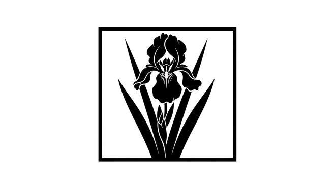 Minimalist Black Iris Flower Silhouette in Square Frame