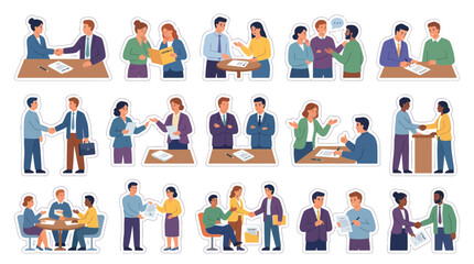 Fototapeta premium Business Meeting Illustrations, People in Office, Collaboration, Flat Style