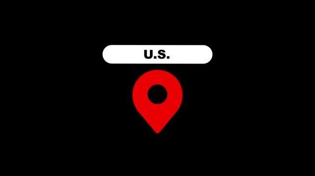 Minimalist u.s. map location pin animation, united states geographic marker for travel and business presentations