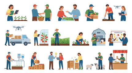 Fototapeta premium Flat Vector Illustrations of Modern Agriculture and Smart Farming Technologies for Sustainable Food Production
