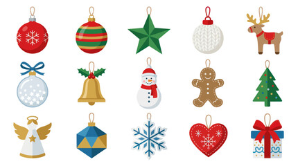 Naklejka premium Festive Christmas Ornaments: Flat Vector Icons for Holiday Decorations
