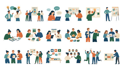 Fototapeta premium Flat Illustration of Diverse People Collaborating on Business Projects