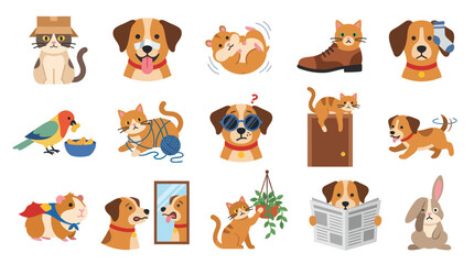 Fototapeta premium Cute Animals Flat Vector Illustrations: Pets, Birds, Guinea Pig, Bunny