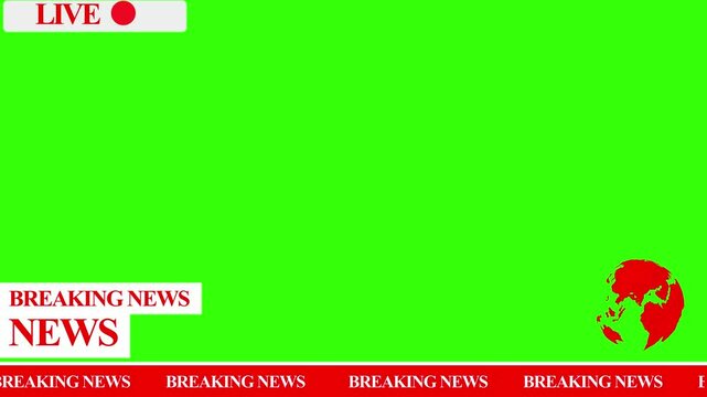 Modern news live streaming TV broadcast backdropwith World News frame on green screen breaking news background. 4k