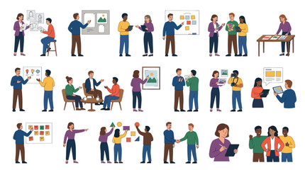 Fototapeta premium Flat Style Business People Collaboration and Meeting Vector Illustration