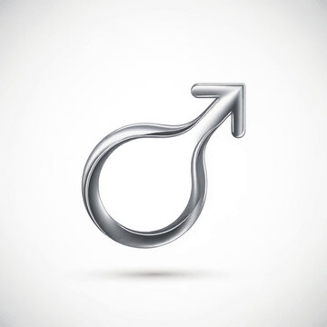 Male Symbol Icon Metallic Chrome Isolated.