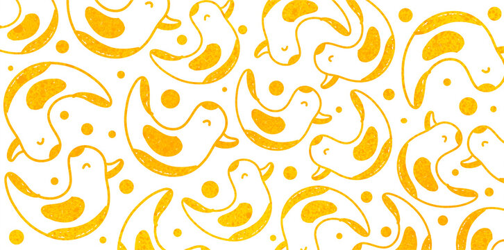 seamless pattern featuring cute yellow rubber ducks on white
