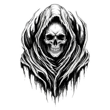 Grim Reaper Skull Hooded Death Character.