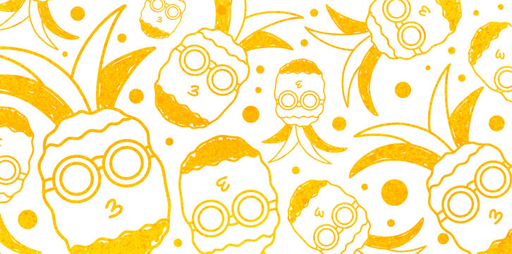 fun yellow pattern showing cute pineapple characters with glasses