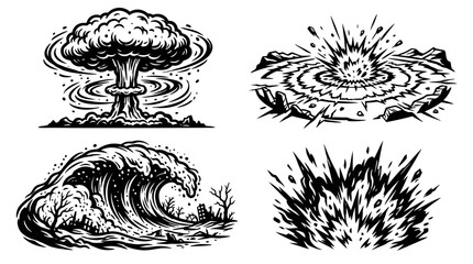 Explosion Icons: Mushroom Cloud, Wave, Blast, and Impact © ndoro