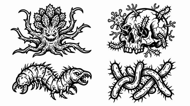 Horror Creatures: Monster Tree, Skull, Worm, Bacteria