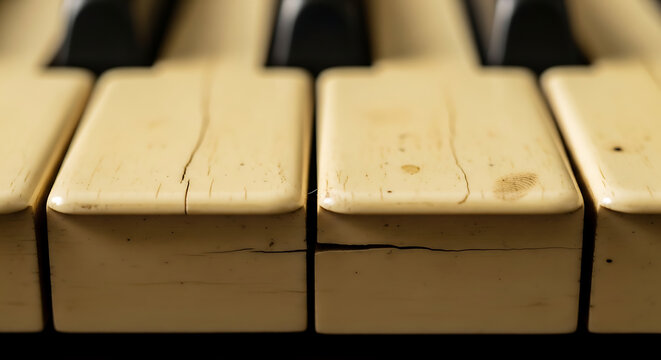 Close up of old piano keys.