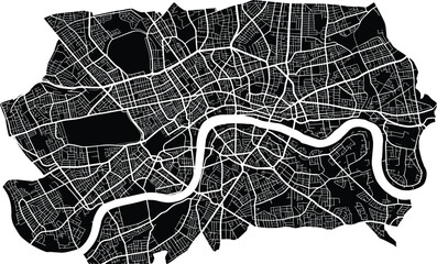 Abstract city map vector illustration with streets and river in minimalist black and white style © Abdul