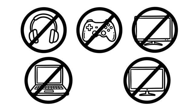 No electronics symbols: headphones, gamepad, monitor, laptop