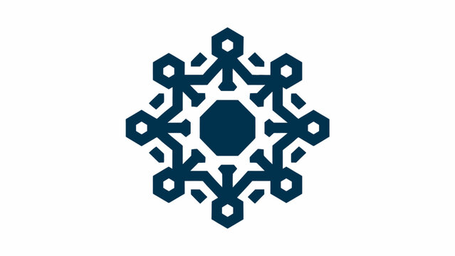 Navy blue geometric hexagonal snowflake symbol.