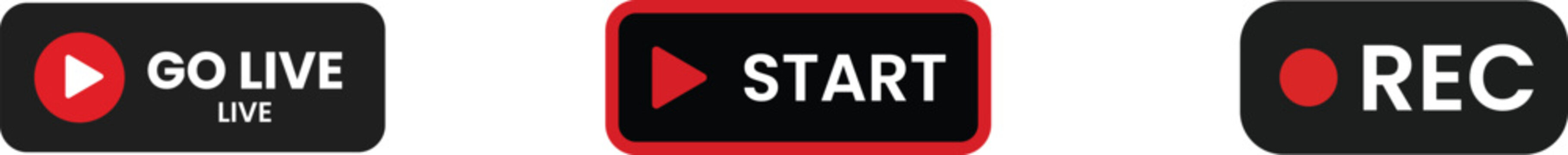 Live Streaming and Recording Buttons Set &ndash; Go Live, Start and REC Video Broadcast Icons