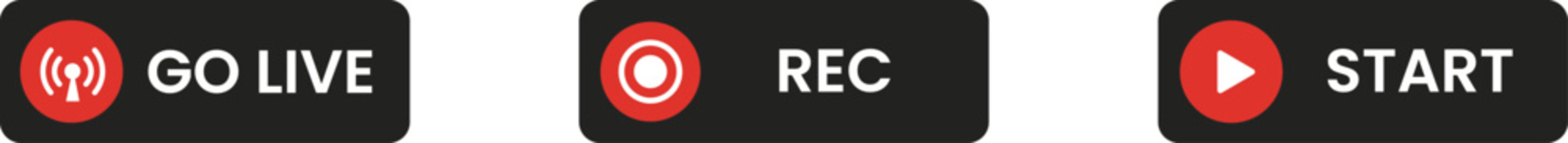 Live Streaming, Recording and Start Buttons Set &ndash; Go Live, REC and Play Control Vector Icons