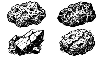 Assorted Crystalline Rocks and Asteroids Illustration © Putra