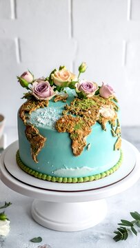 World map cake with roses